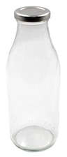250ml Retro Glass MILK or JUICE BOTTLE with SILVER LIDS (Pack 4)