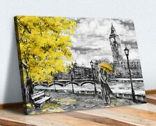Canvas Wall Art London Big Ben Grey Yellow Umbrella  Picture Painting Print