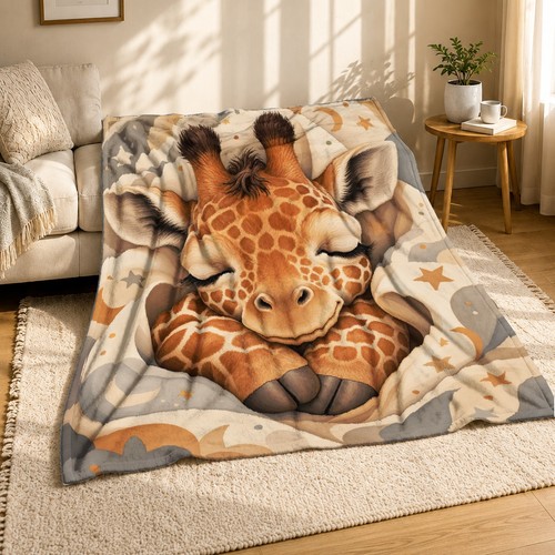 Sleeping giraffe coral fleece - sleeping,