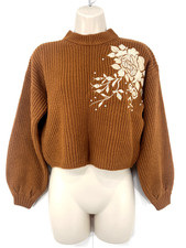 MISS SELFRIDGE Tan Embellished Women's Chunky Oversized Cropped Jumper UK 6 8 P
