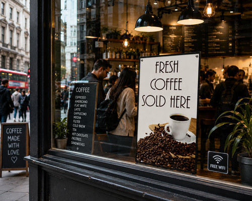Fresh coffee sold here sign - coffee,