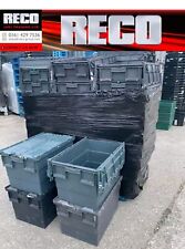10 x LARGE USED TOTE BOX / ATTACHED LID CONTAINER / CRATE 600x400x350mm VGC