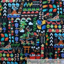 BonEful FABRIC FQ Cotton Quilt B&W Rainbow Island Tropical Surf Anime Girl Fish