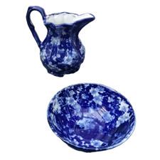Antique Flow Blue Wash Jug &