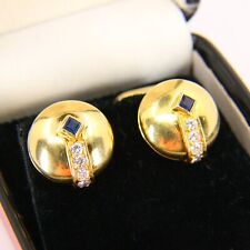 Vintage 18ct French Gold Cufflinks Diamond Sapphire Boxed Gift 18 Carat Gold