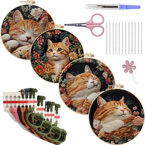 Cat flowers embroidery starter - cat,