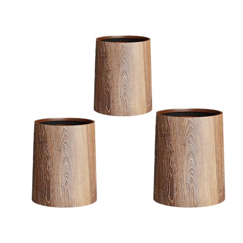 Wood grain trash can - trash, household