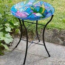 Glass Hummingbird Bird Bath