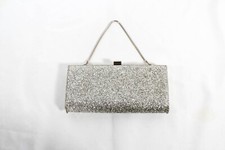 Vintage Late 90s/2000s Silver Glitter Sparkle Clutch Hard Shell Handbag