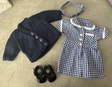 Doll’s School Uniform - Frilly Lily Dress, Headband, Handmade Cardigan & Shoes