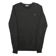 LACOSTE Mens Jumper Green V-Neck Tight Knit M