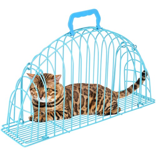 Blue metal cat grooming cage - blue,