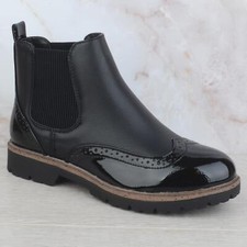 WOMENS LADIES SLIP ON FLAT LOW BLOCK HEEL CHELSEA BROGUE ANKLE BOOTS SHOES SIZE