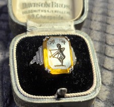 SUBLIME Antique Art Deco ENGLISH Silver INTAGLIO Archer SEAL Ring Tourmaline? M