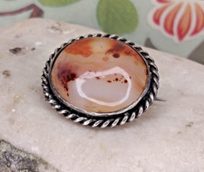 Victorian Dendritic Agate Brooch Silver Oval Cabochon Antique Jewellery