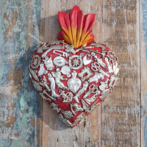 Mexican wooden milagros heart - wooden,