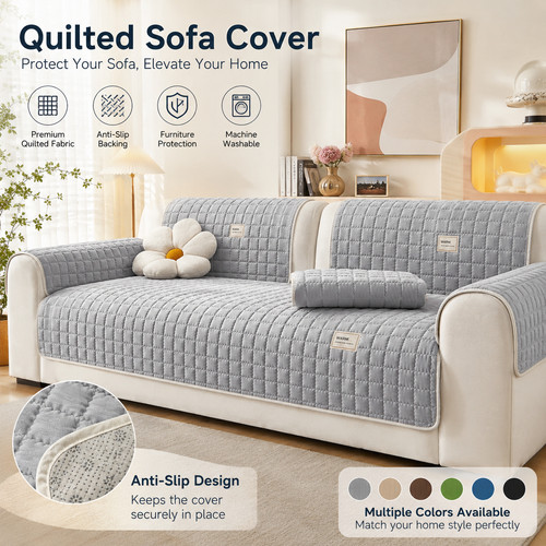 Quilted anti slip sofa cover - quilted,