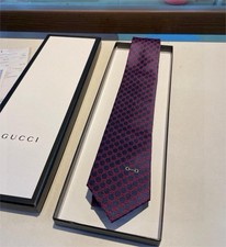 New GUCCI GG Monogram Pattern GG Jacquard Silk Tie 100% Silk Red