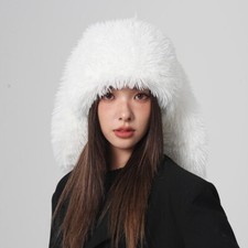 Women Rabbit Ear Faux Fur Hat Trapper Beanie Fluffy Plush Ski Russian Winter