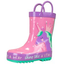 Kids Girls Wellies Wellington Boots UK Size 5-13 Pink Purple Teal Unicorn Gift