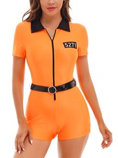 Women Prisoner Costume Orange Inmate Prisoner Jumpsuit Fancy Ball Party Dress Up