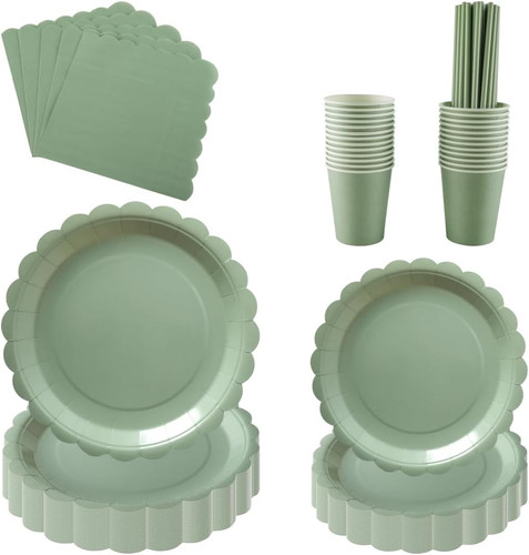 Sage green paper plates - sage,