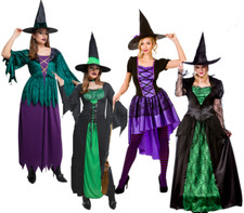 Wicked Witch Costume Adults Witches Halloween Fancy Dress Outfit + Hat Ladies