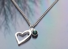 Initial Birthstone Heart Pendant Necklace with Silver Plated Chain by Hudegate
