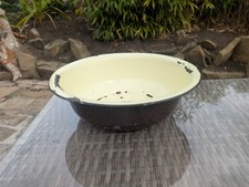 Vintage Large Enamel Brown & Beige Wash Bowl Farmhouse Watertight 30cm