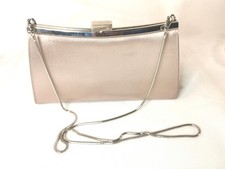 Silk Satin Clutch Bag Pale Pink Silver Chain Strap Evening Wedding Party Purse