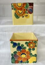 ART DECO CZECH POTTERY PLANTERs x 2  -CUBED PLANTERS HAND PAINTED  1930`S DESIGN