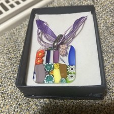 Murano Glass Millefiori Pendant Necklace,glass 32mm sq. total length 22"