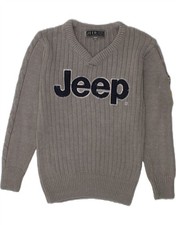 JEEP Boys Graphic V-Neck Jumper Sweater 6-7 Years Grey Acrylic M209