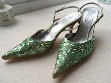 Cassandra Kitten Heel Sequin Pale Green Evening Party Vintage Shoes UK9 EU43