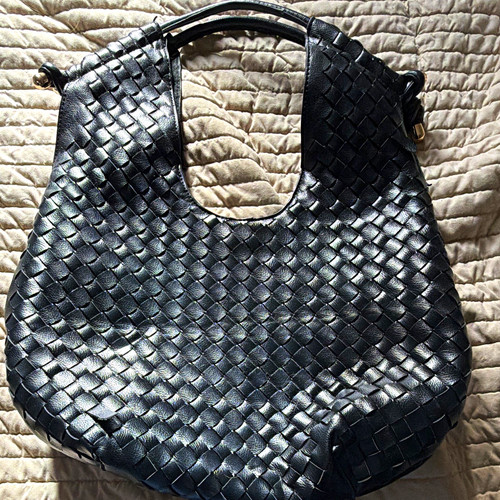 Black woven leather hobo - leather, bag