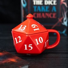 NEW 2025 D20 Gaming Dice Shaped D & D Themed Red  Lidded Ceramic Gift Mug