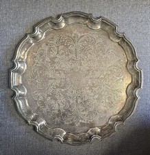 Vintage Cavalier Round Silver Plated Platter Tray with Pie Crust Edge - 31.5cm 