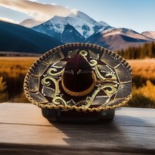 Classy new Vintage Pigale Mexican Sombrero Red Velvet & Gold.