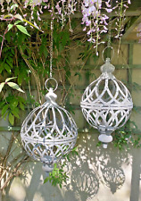 2 x Grey Metal Hanging Plant Orbs Metal Garden Decoration Basket Pot Large