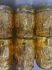 Vintage Italian BORMIOLI Abstract Amber Glass Bark Texture Glasses Tumblers X 6