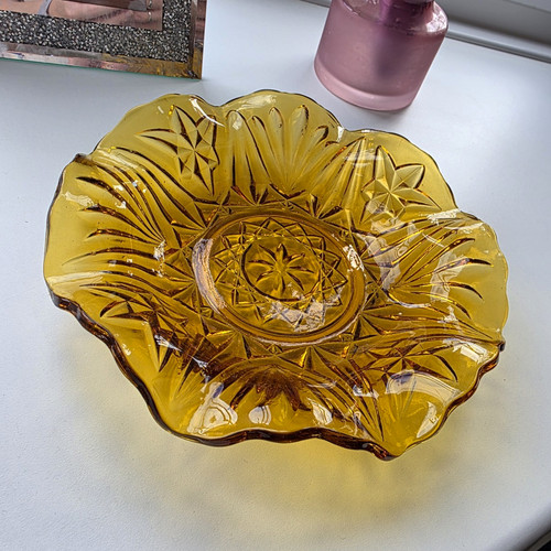 Vintage amber pressed glass - vintage,