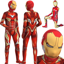 Kids Superhero Cosplay Iron Man Costume Jumpsuit Bodysuit Mask Party Fancy Dress