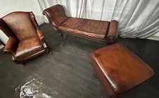 chesterfield consultation study suite chaise lounge chair & stool in antique tan
