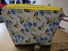 Great Tit bird Cotton Pencil Case Pouch Make Up Bag 12x20x6cm Yellow Zip
