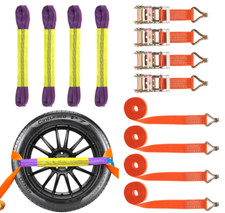 4PCS Around The Wheel Ratchet Recovery Strap 4M Trailer Lashing Orange 4000KG