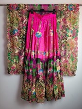 Vintage Pink Mendhi Indian Lengha Skirt Ethnic Maxi Skirt Dupatta Medium Large