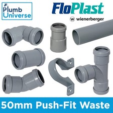 50mm Push Fit Waste Pipe, Bend / Elbow, Tee, Reducer, 45 , Clip - FLOPLAST