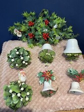 Vintage Retro X7 kitsch plastic mistletoe and Santa kissing balls & bells