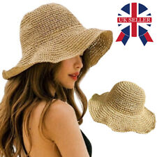 Ladies Foldable Fashion Sun Floppy Hat Bow Straw Hats Beach Sun Hat Brimmed Cap