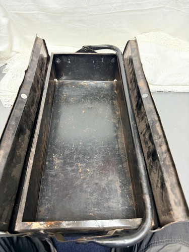 Vintage black steel tool box - tool,
